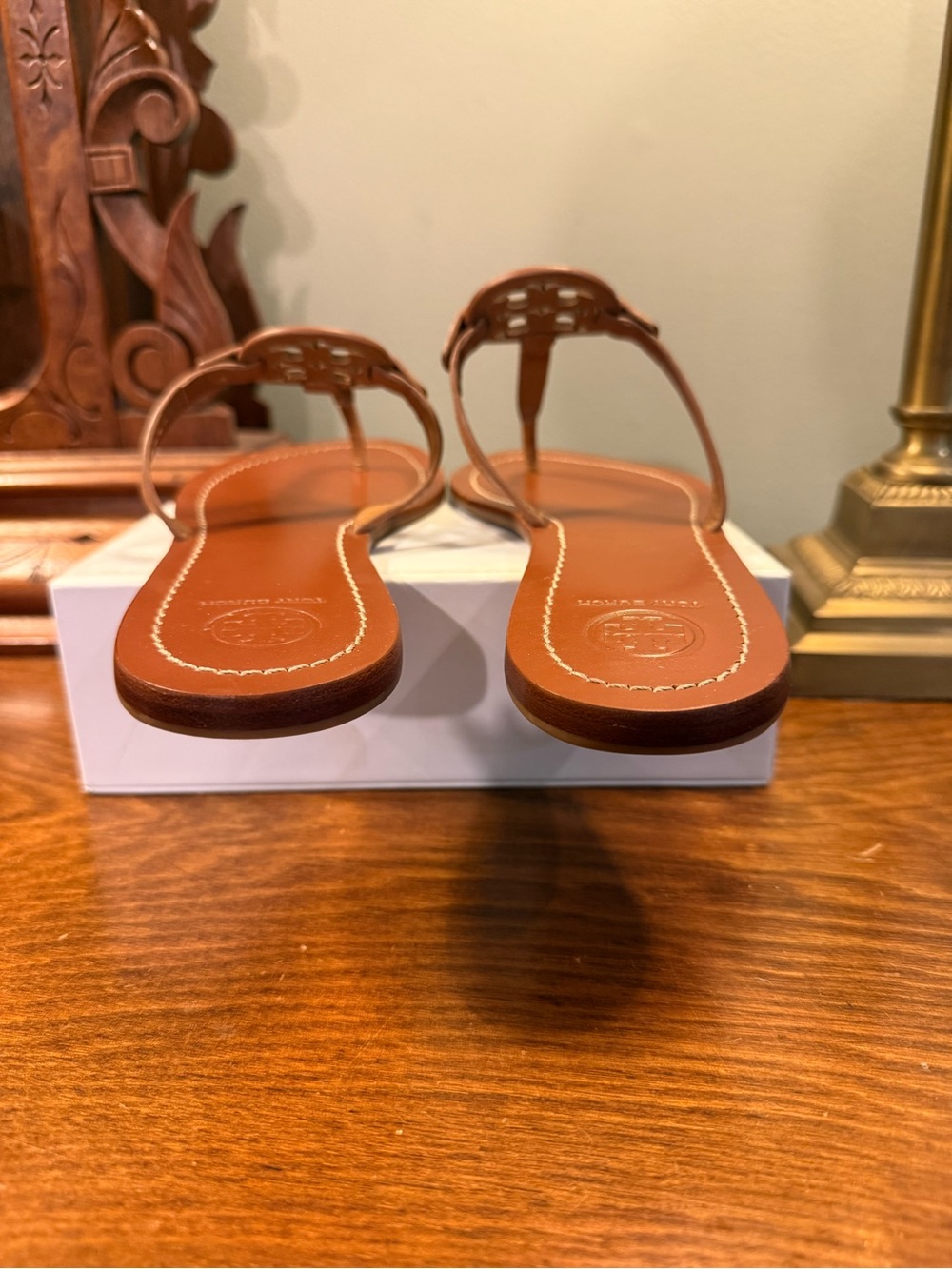 Tory Burch Brown Gabriel Mini Miller Brown Leather Thong Sandals Size 10 - Picture 7 of 10
